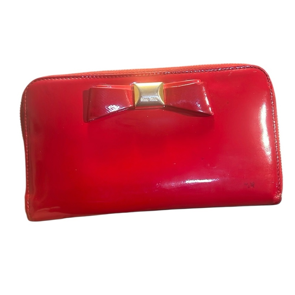 Miu Miu Red Patent Leather Long Zippy Wallet